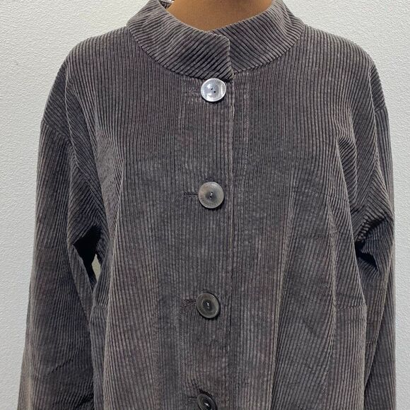 J Jill Corduroy Jacket Long Full Button Front Pockets Mandarin Collar Size Large - Picture 3 of 12